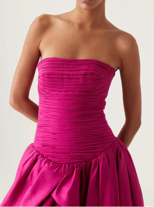 Violette bubble hem maxi dress deep magenta