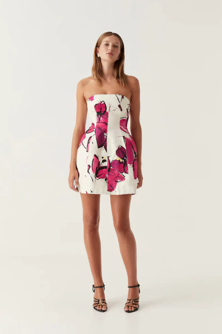 Baret strapless mini dress falling florals
