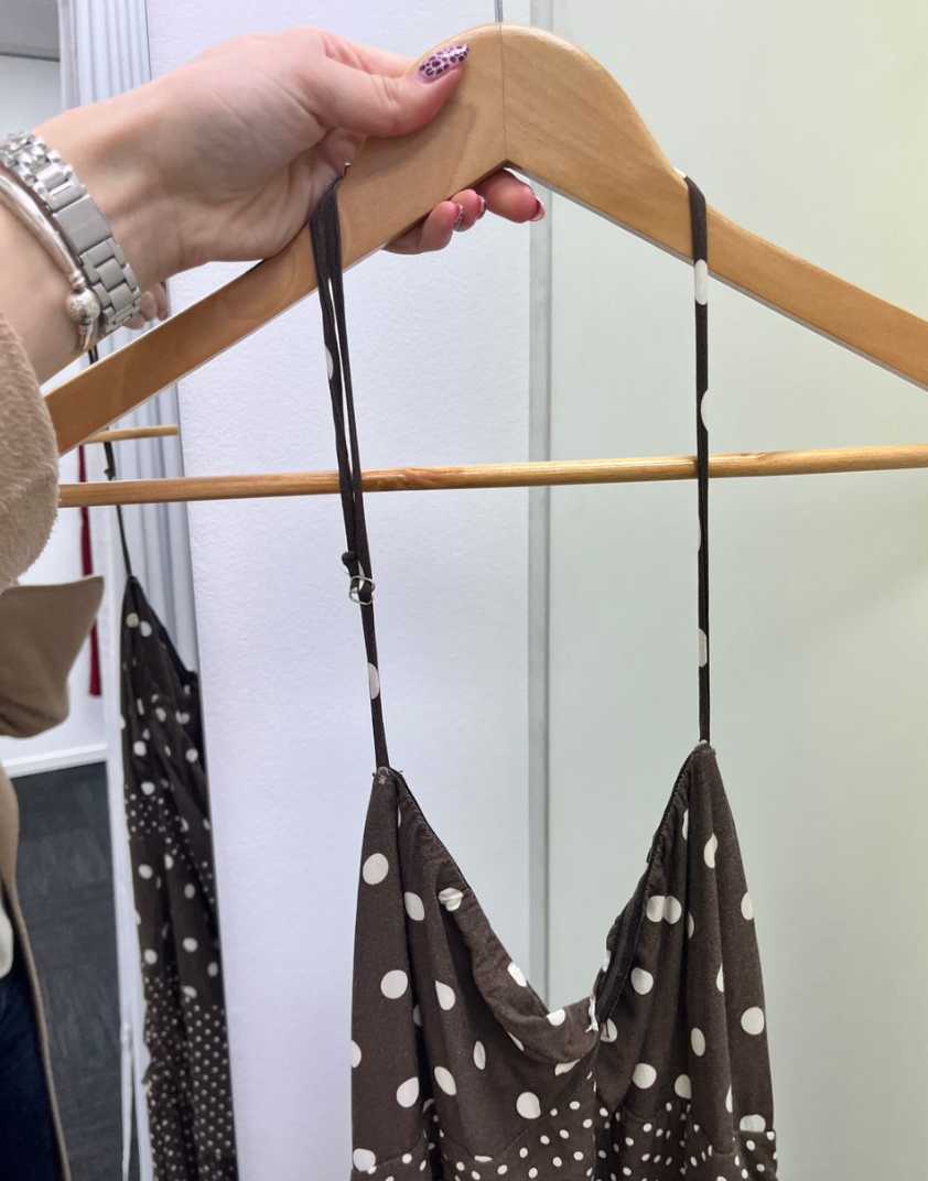 SALE - Marguerite Halter Maxi Dress Brown Polka Dot (14)