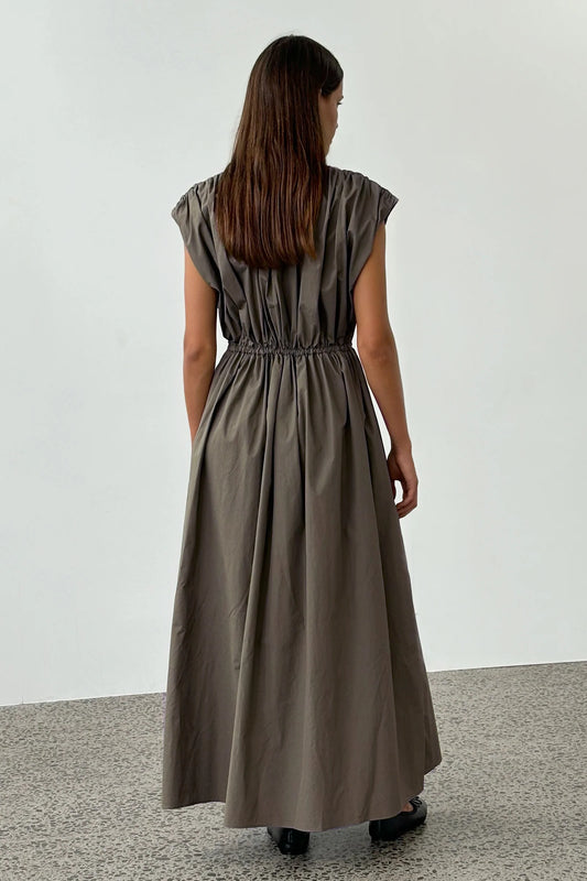 Vienna gathered dress in khaki