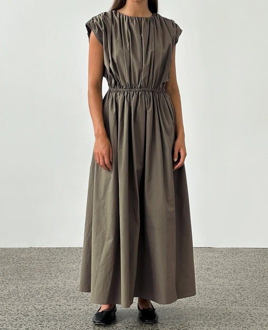 Vienna gathered dress in khaki