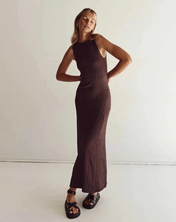 ivy coffee sleeveless midi dress VICLARA SLEEVELESS MIDI DRESS | Brown