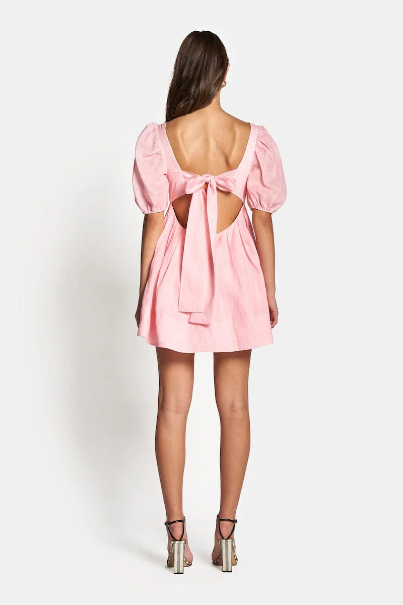 Aerin open back tie mini dress baby pink