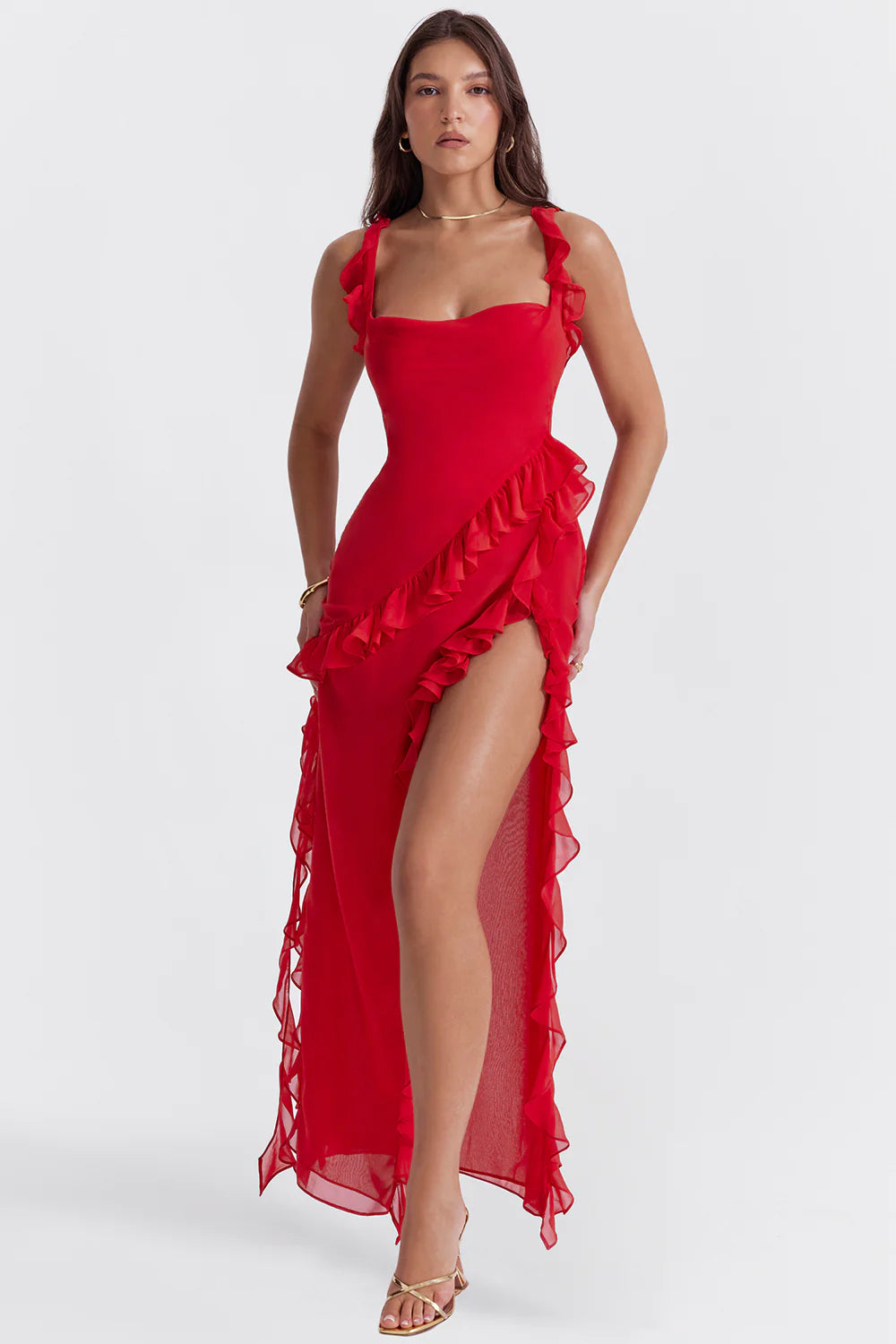 Ariela maxi dress cherry ruffle