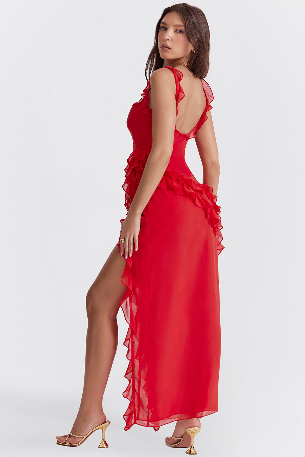 Ariela maxi dress cherry ruffle