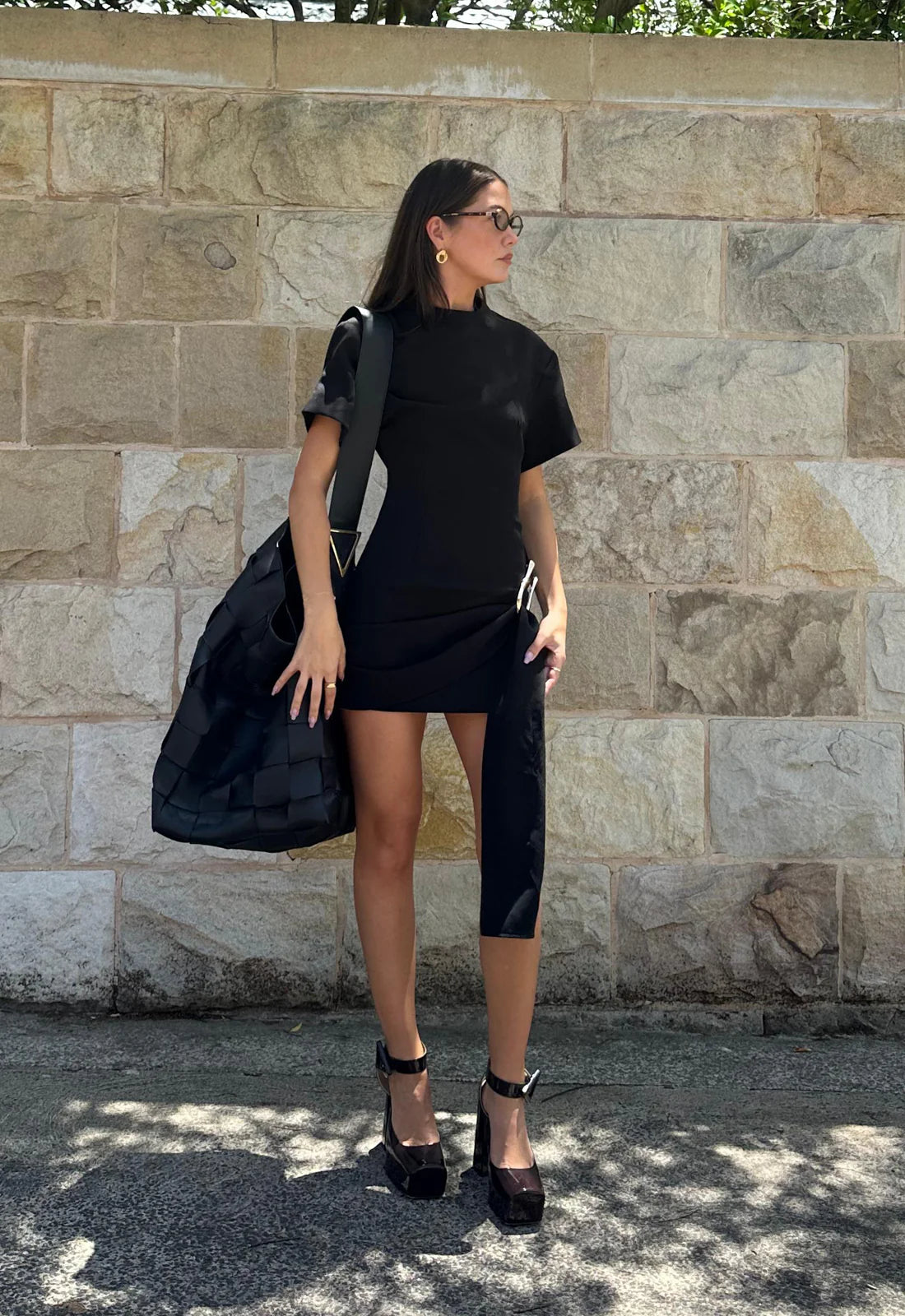 martini mini dress onyx Lioness Martini Draped Belt Short Sleeve Mini Dress