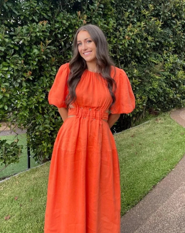 Cosette tie back midi dress orange Dress to Impress Rentals Cosette tie back midi dress orange Dress to Impress Rentals