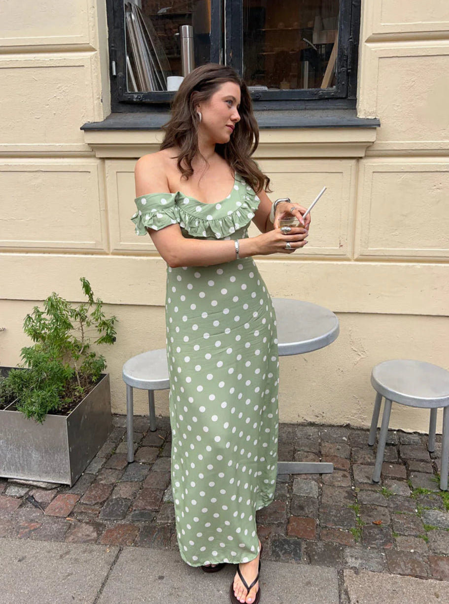 Luna polka dot dress green/white