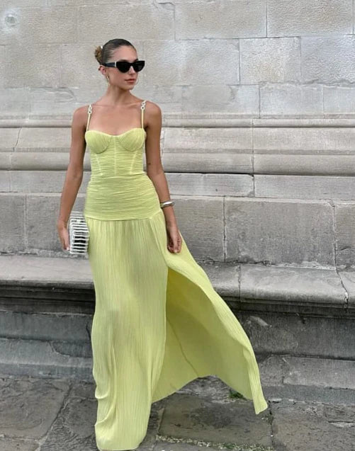 Double time pleat dress pistachio