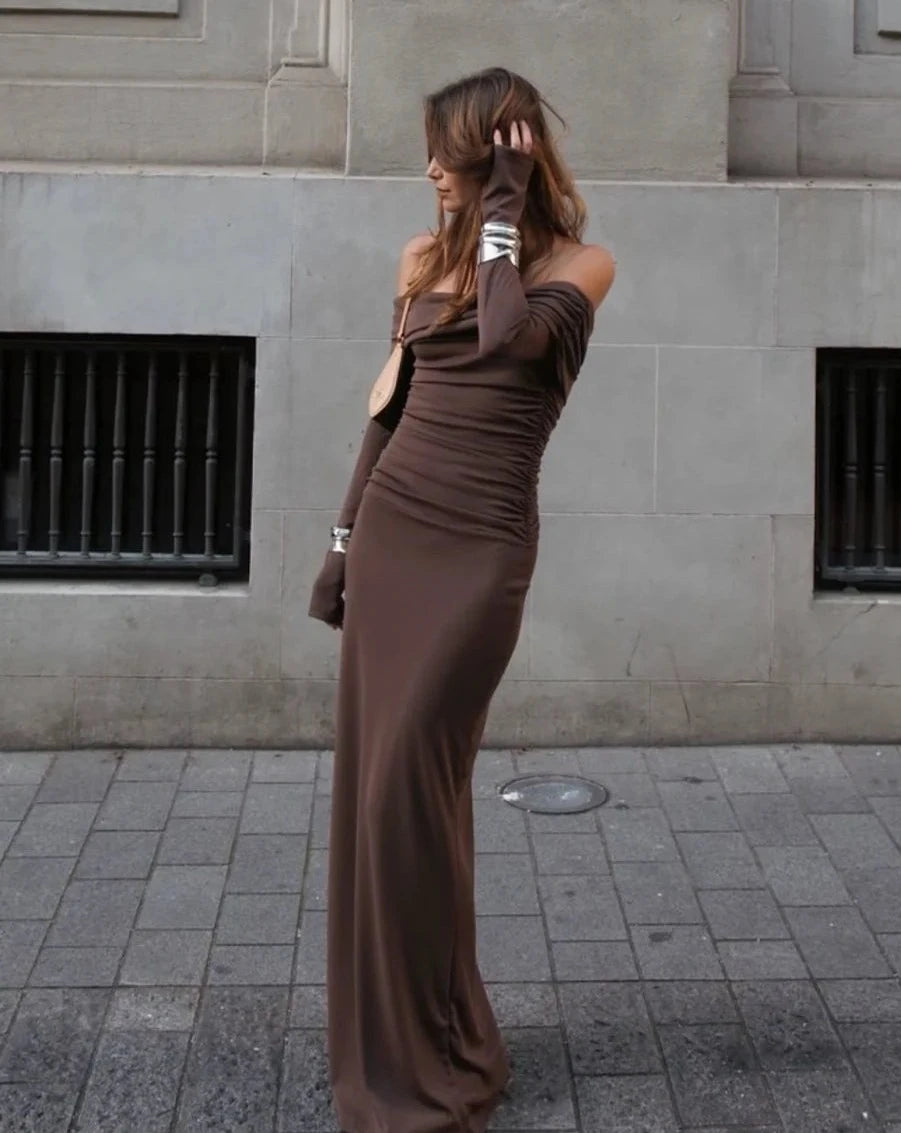 ash brown dress Asymmetric Cape Dress | Ash Brown