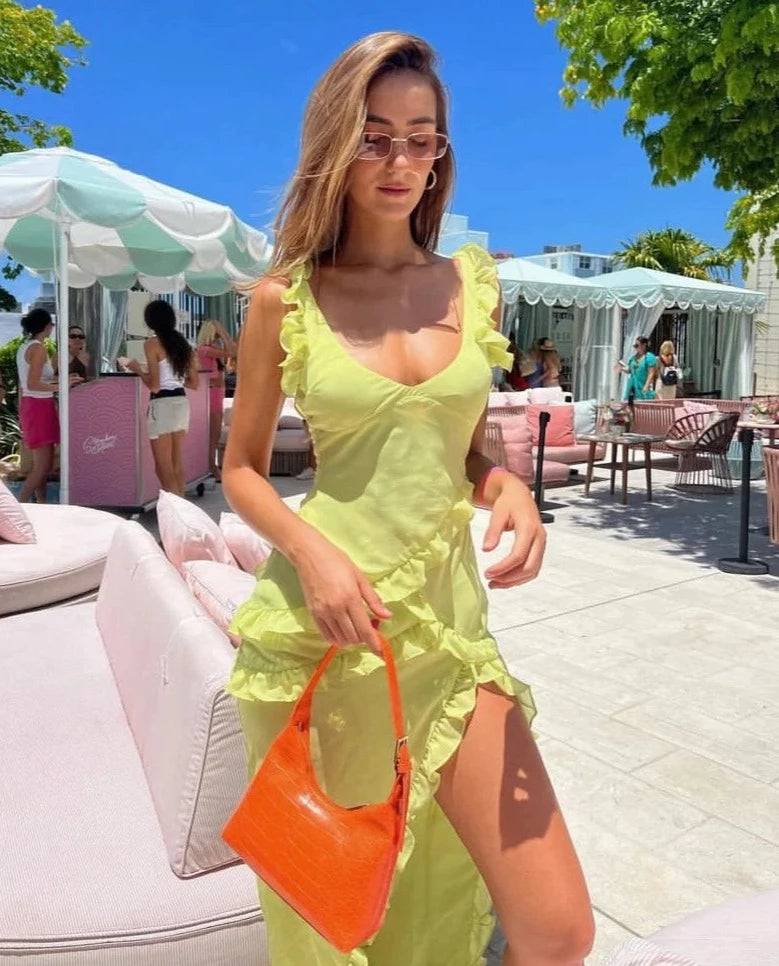 Pixie lime ruffle maxi dress