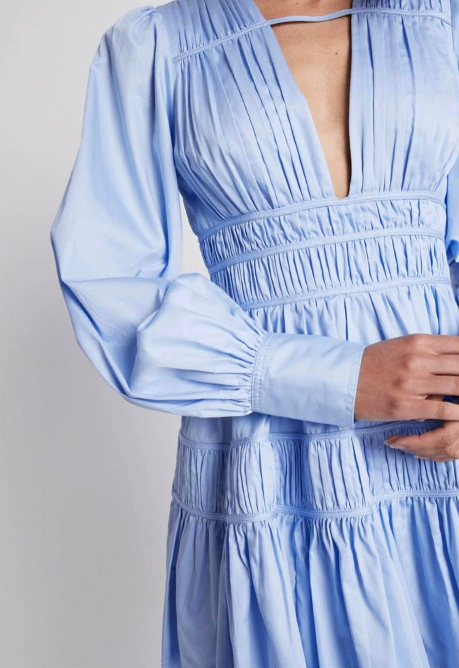 Fallingwater gather mini dress in powder blue