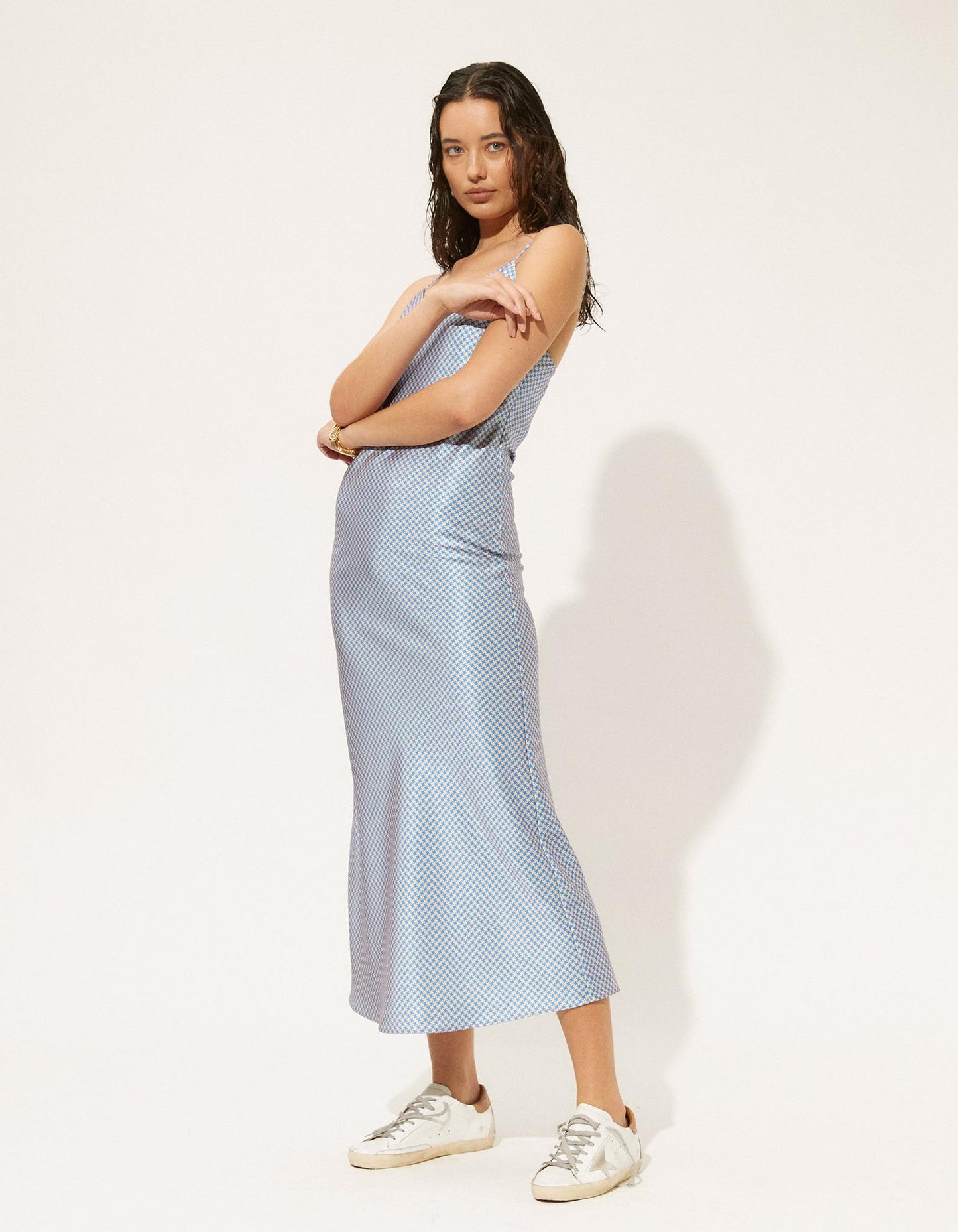 Florence dress in blue/yellow houndstooth
