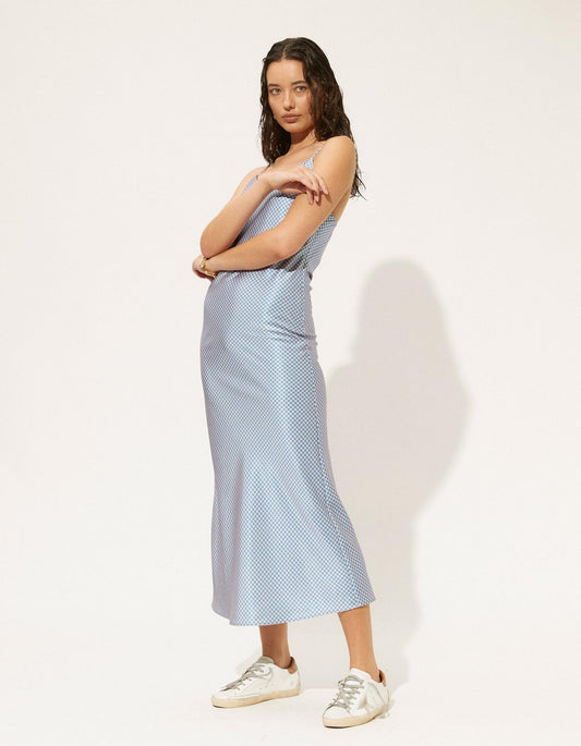 Florence dress in blue/yellow houndstooth