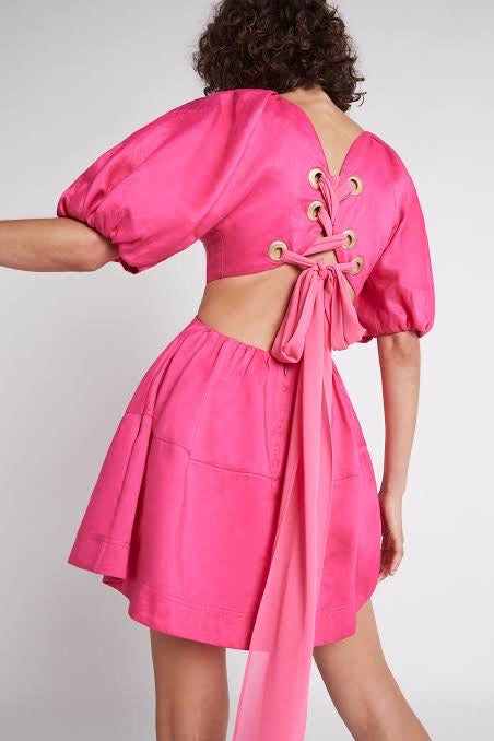 Admiration lace up mini dress in magenta