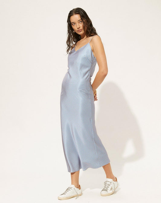 Florence dress in blue/yellow houndstooth