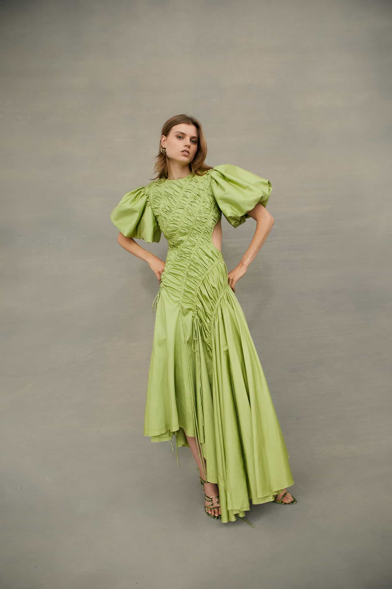 Siren drawstring midi dress bayleaf green