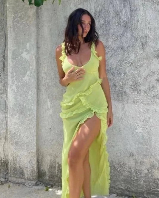 Pixie lime ruffle maxi dress