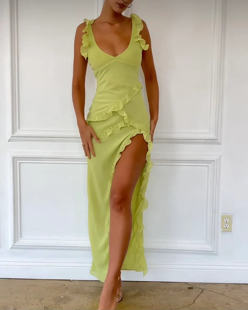 Pixie lime ruffle maxi dress
