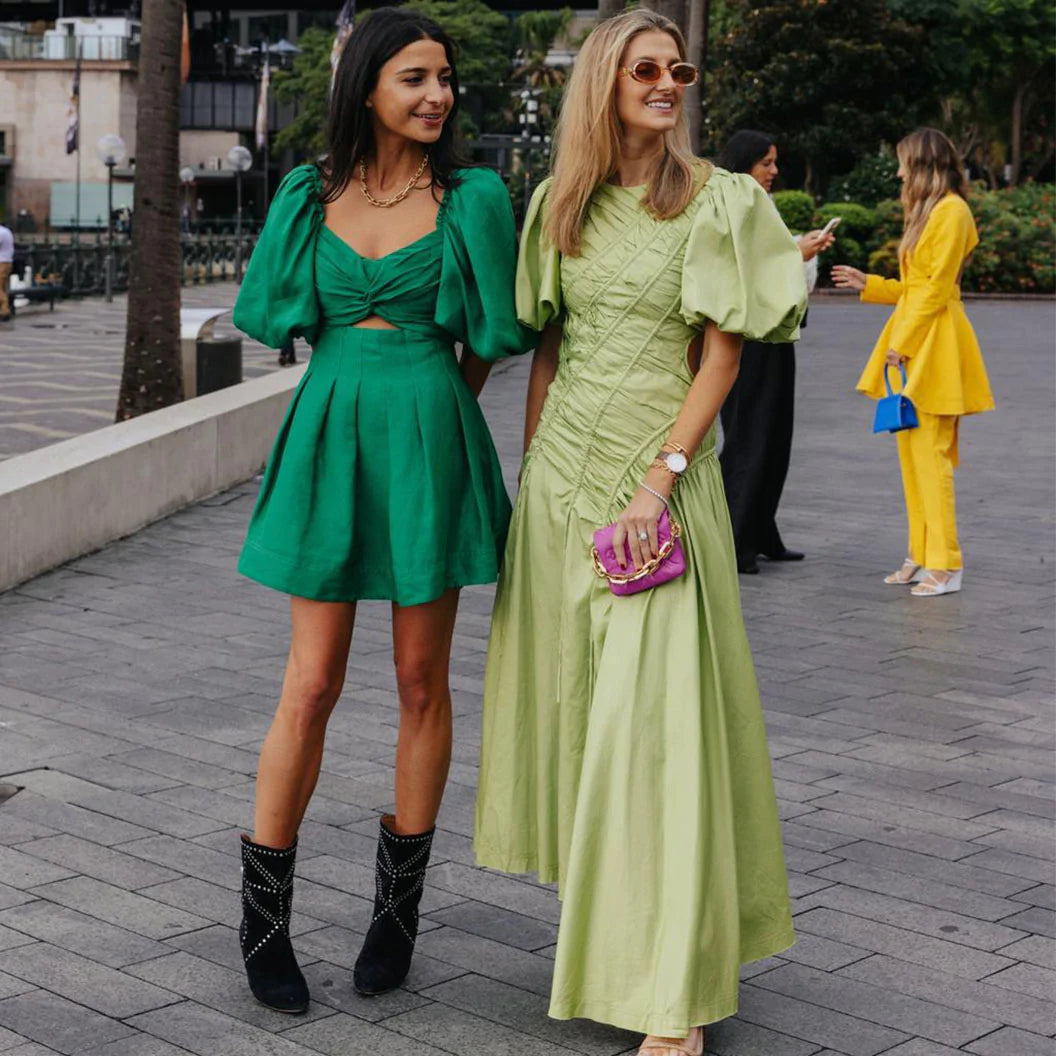 Siren drawstring midi dress bayleaf green