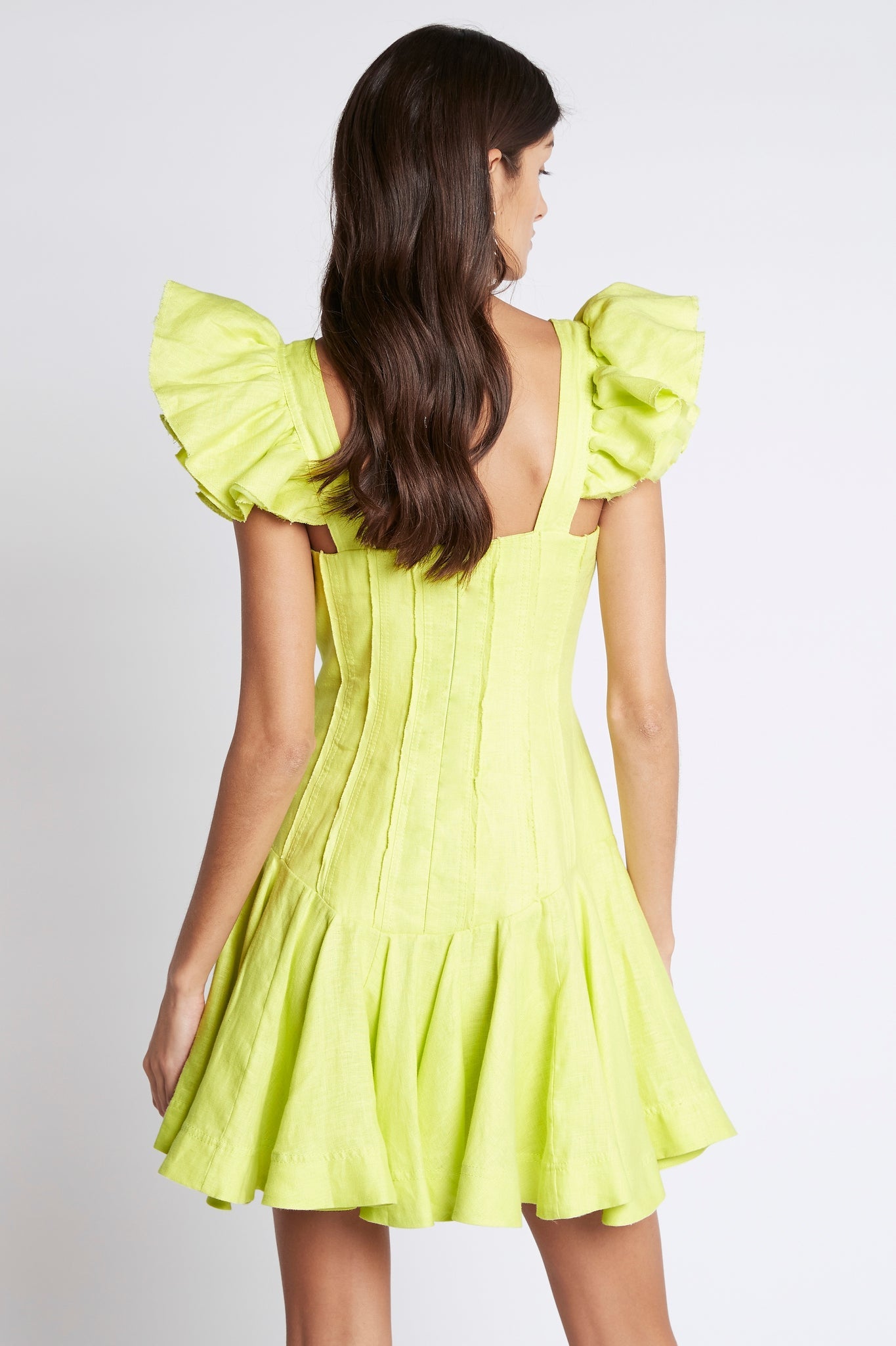 Breathless frill sleeve mini dress green