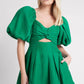 Dusk knot puff sleeve mini dress emerald green