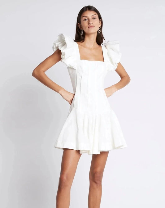 Breathless frill sleeve mini dress white