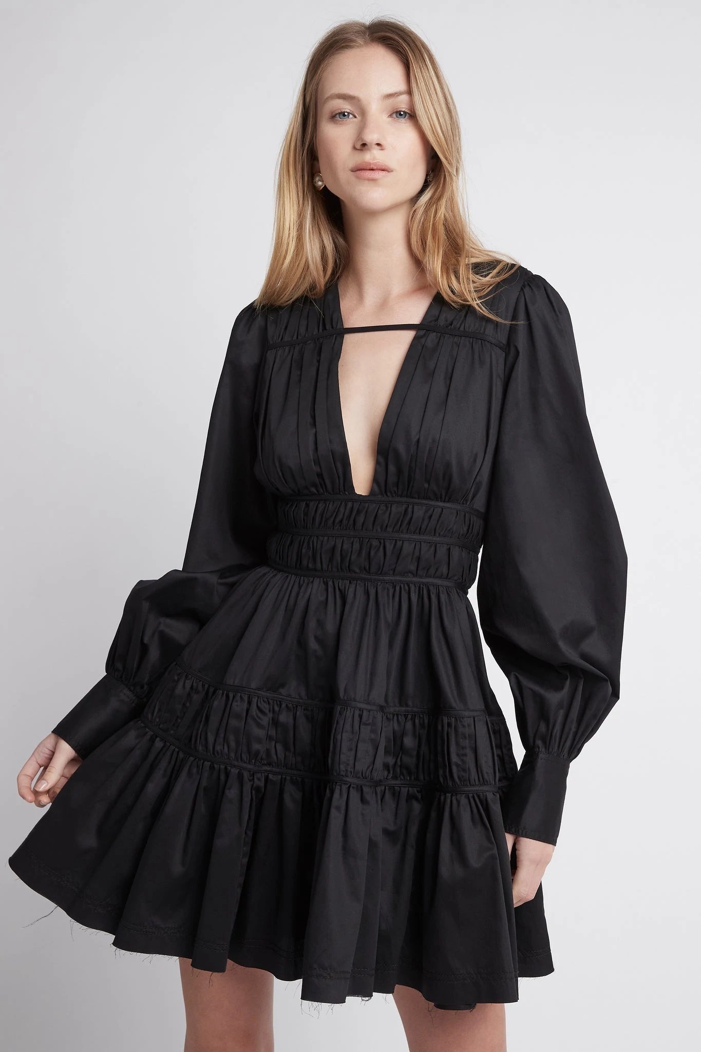 Fallingwater gather mini dress in black