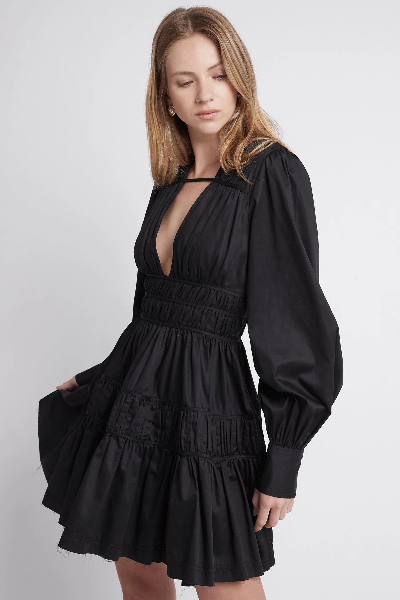 Fallingwater gather mini dress in black