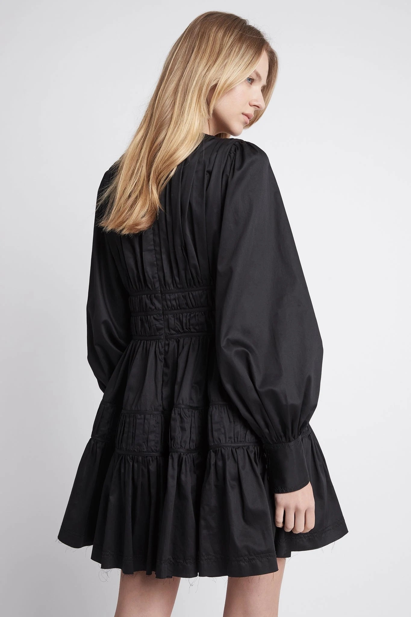 Fallingwater gather mini dress in black