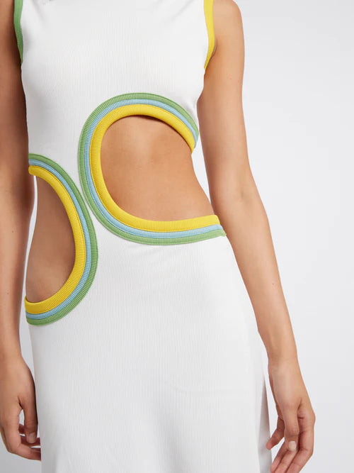 Multi paisley cutout torso dress white