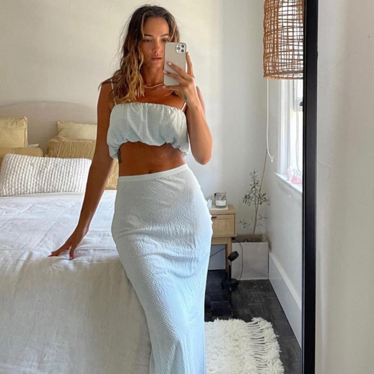 Uma set in pale blue gingham