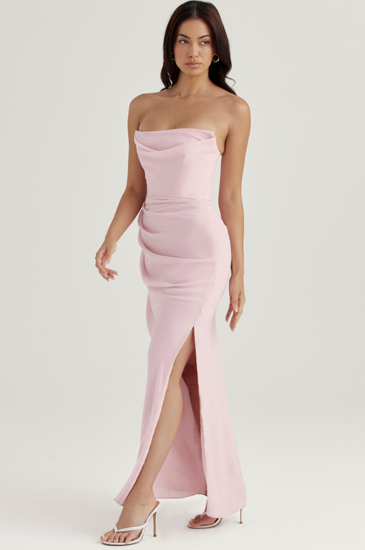Adrienne pink quartz strapless gown