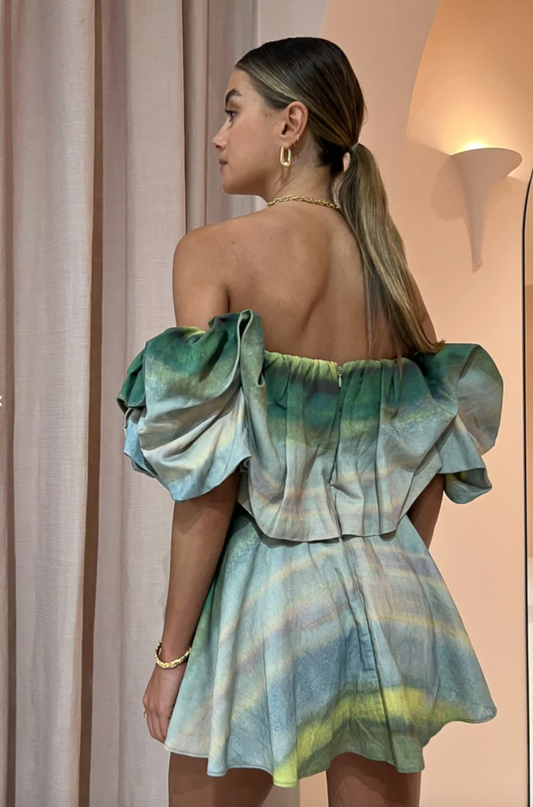 Cumberland dress in impressionist stripe