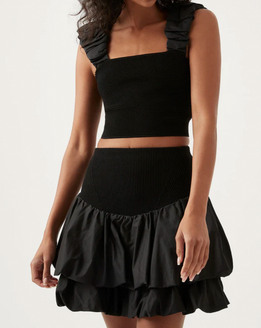 Allard ruched strap knit top & turner bubble skirt set