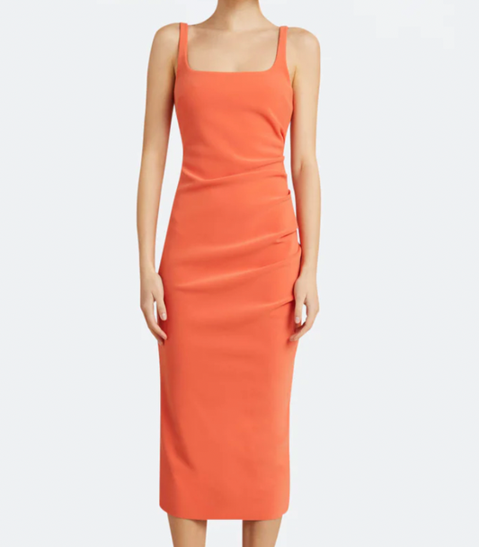 Karina tuck midi dress fire red