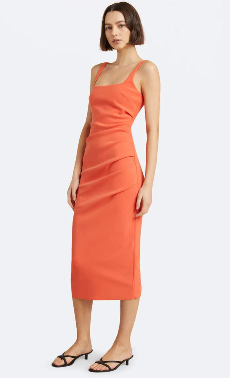 Karina tuck midi dress fire red