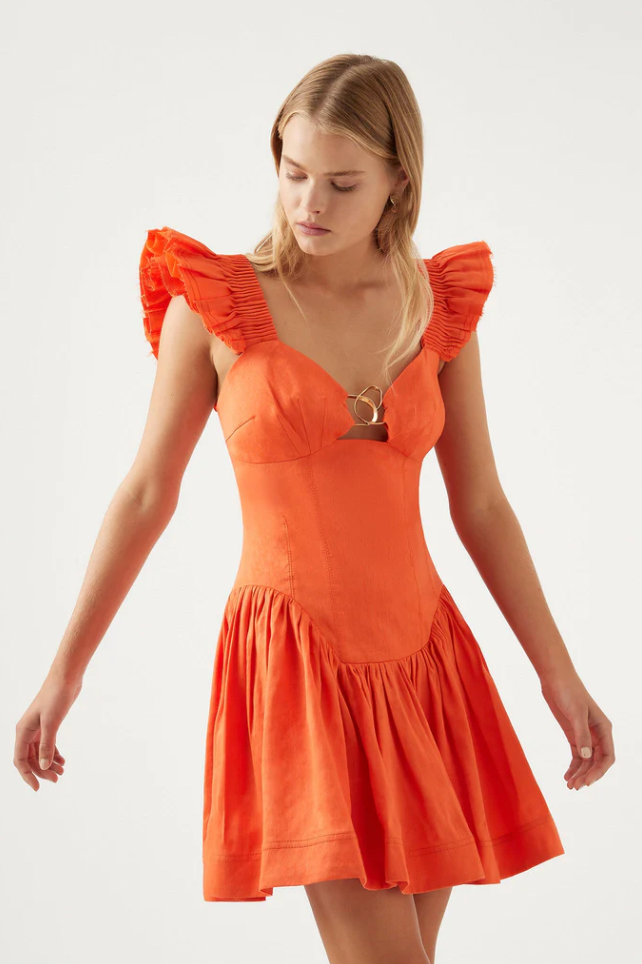 Simone frill sleeve mini dress orange