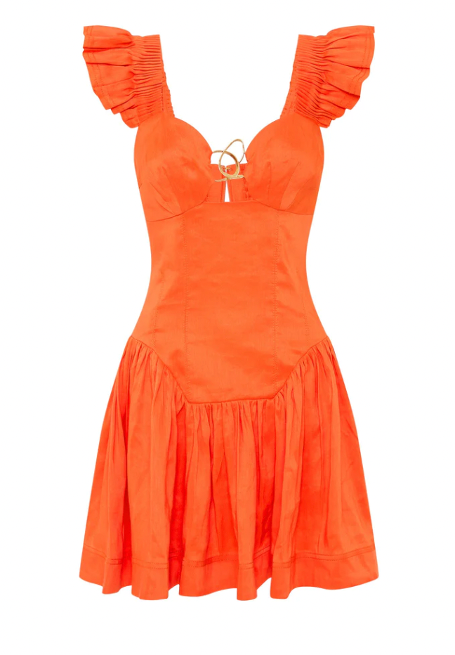 Simone frill sleeve mini dress orange