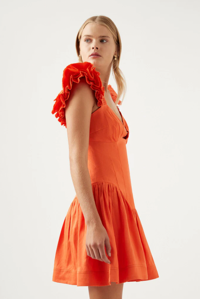 Simone frill sleeve mini dress orange