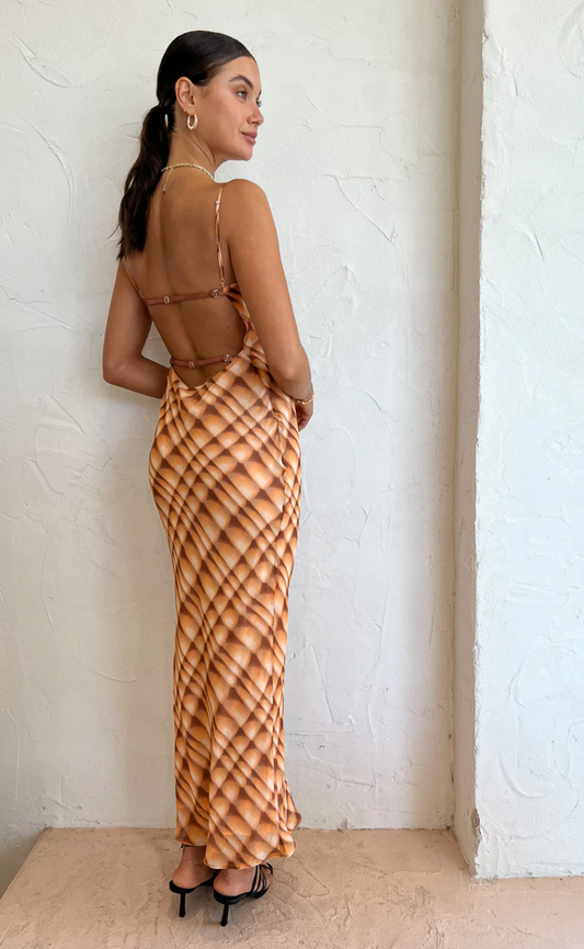 Soleil slip maxi dress golden hour check