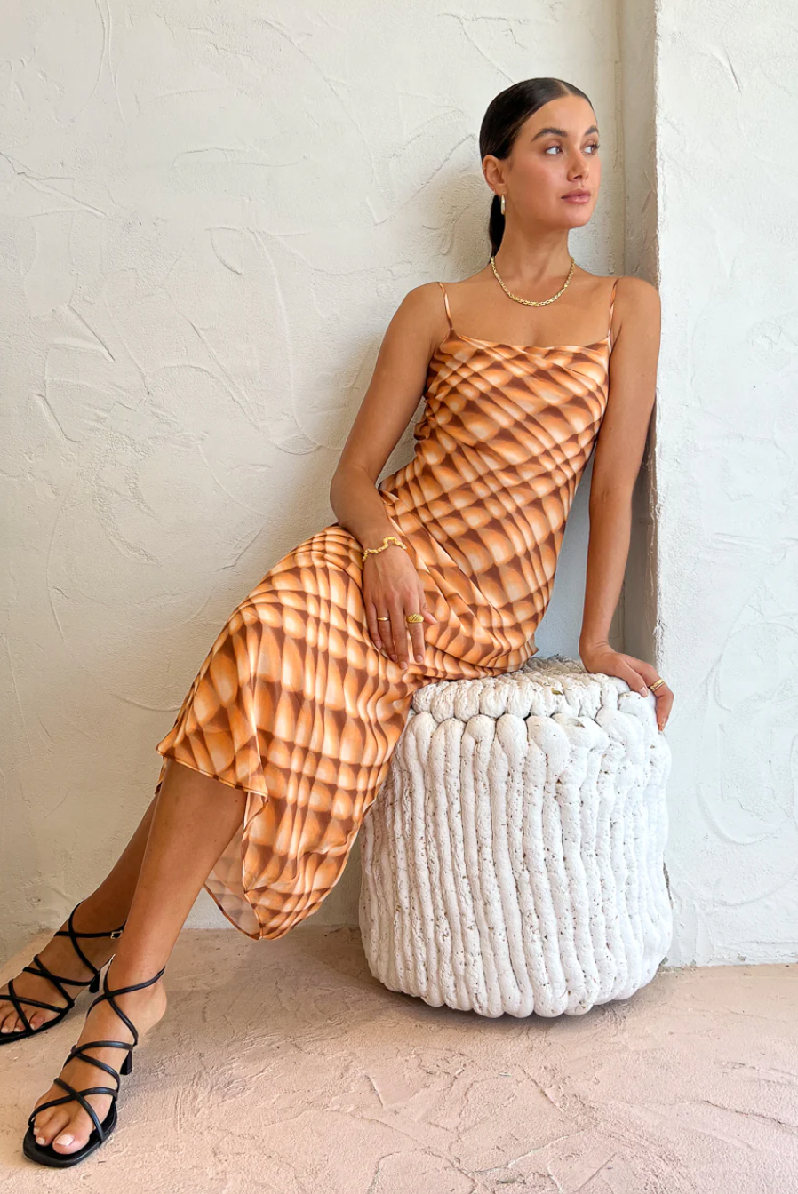 Soleil slip maxi dress golden hour check