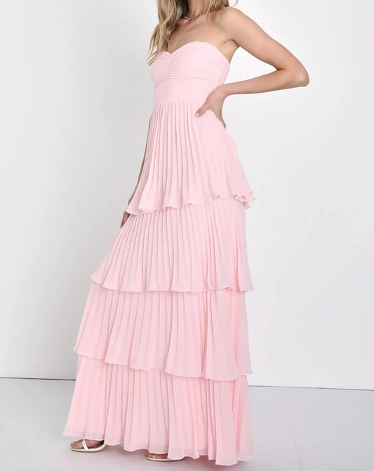 Seriously Sensational light pink strapless tiered maxi dress