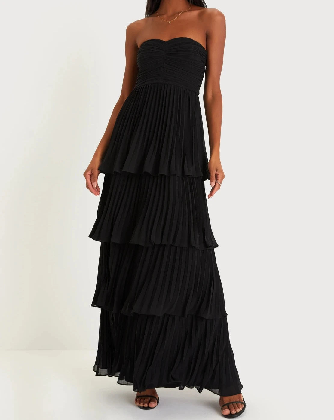 Seriously Sensational black strapless tiered maxi dress