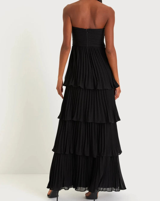 Seriously Sensational black strapless tiered maxi dress