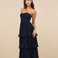 Seriously Sensational Navy Blue Strapless Tiered Maxi Dress