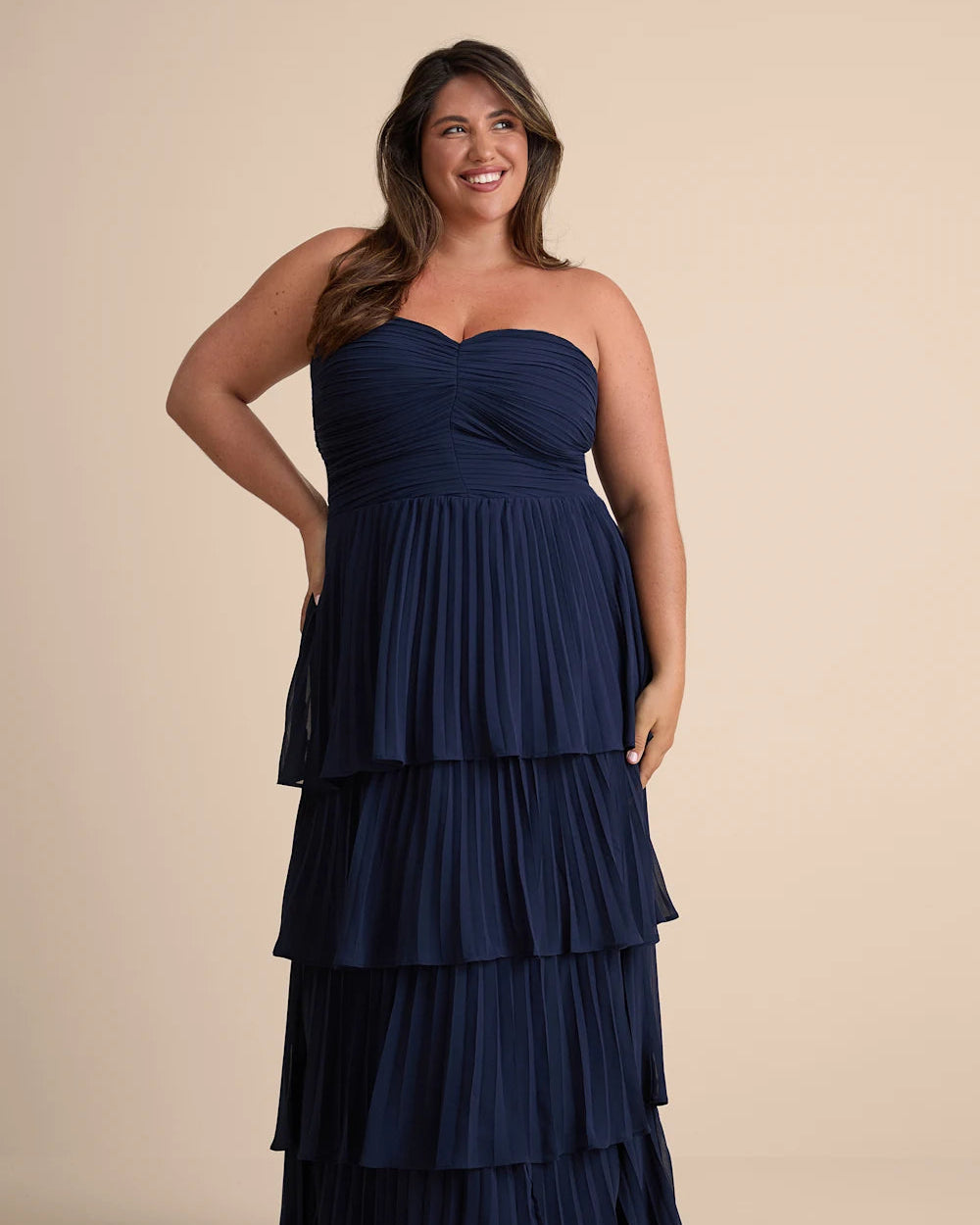 Seriously Sensational Navy Blue Strapless Tiered Maxi Dress