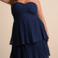 Seriously Sensational Navy Blue Strapless Tiered Maxi Dress