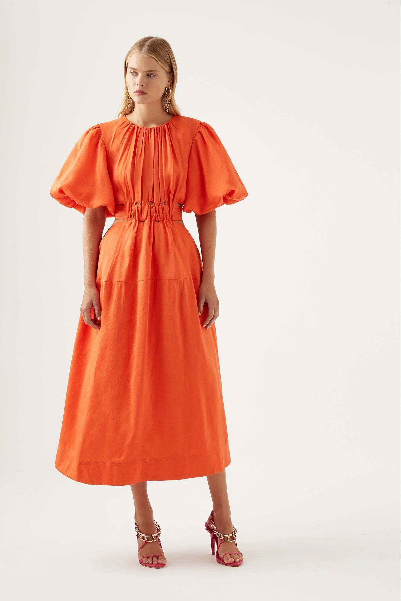 Cosette tie back midi dress orange