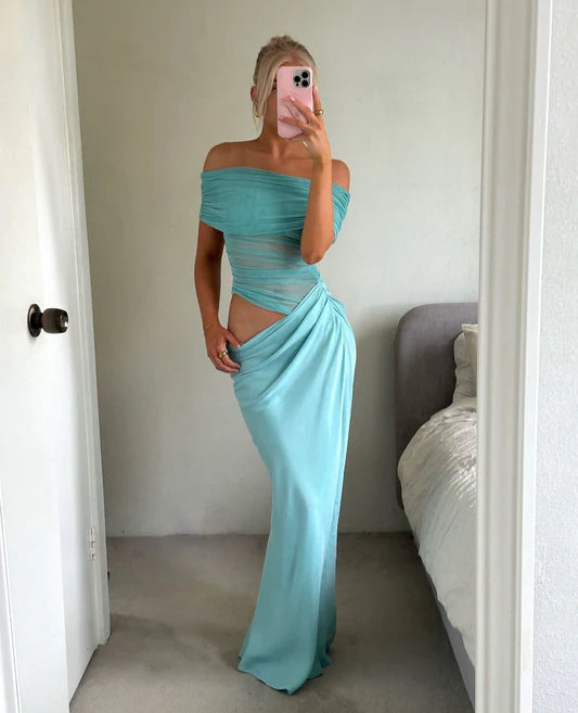 Nico Off Shoulder Maxi Dress Aquamarine